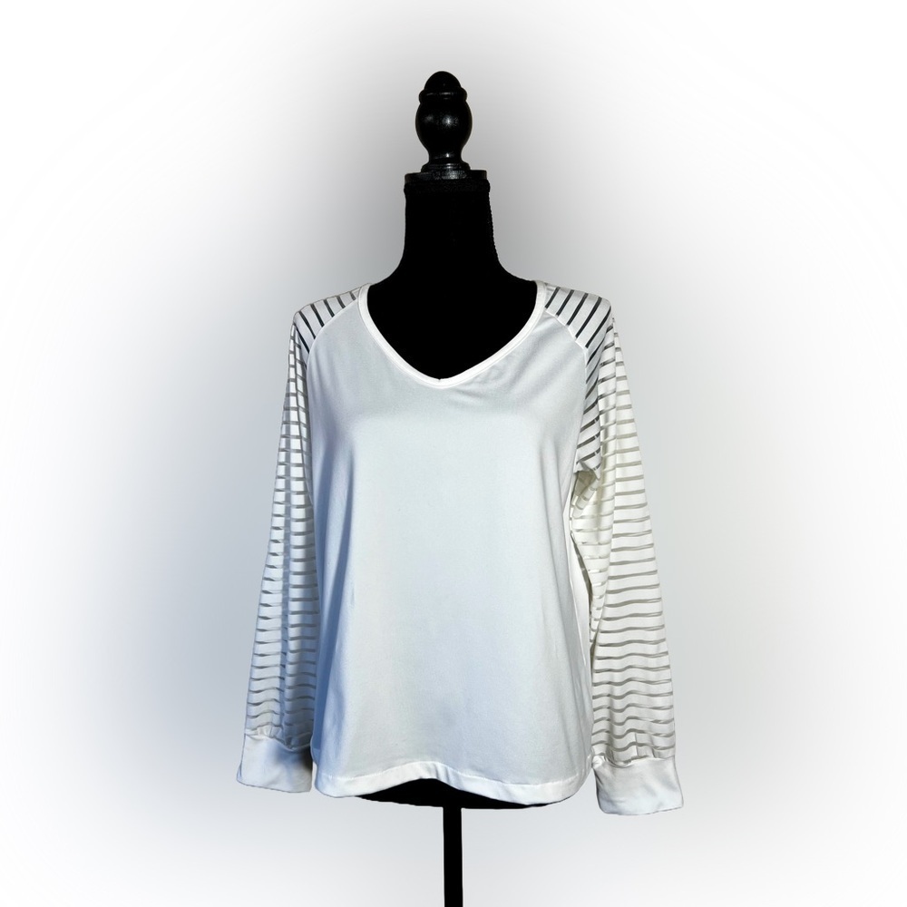 Leaduty Women’s Solid V Neck Tunic Top Long Sleeve Transparent Stripes Medium